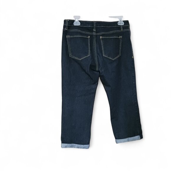 Papaya Dark Wash Cropped Jeans Sz 13 Rolled Hem Gold contrast Stitching - Picture 3 of 10